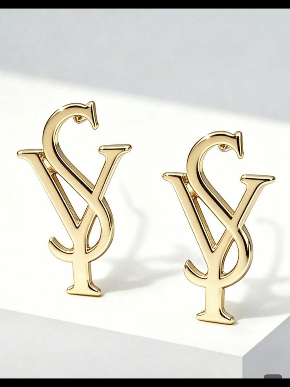 Gold Logo Monogram Stud Earrings - Designer Style.